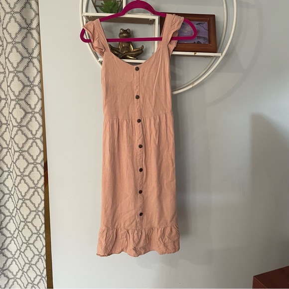 Monteau Dresses & Skirts - Monteau Women's Small S Linen Boho Tiered MIDI Pink Ruffle Dress